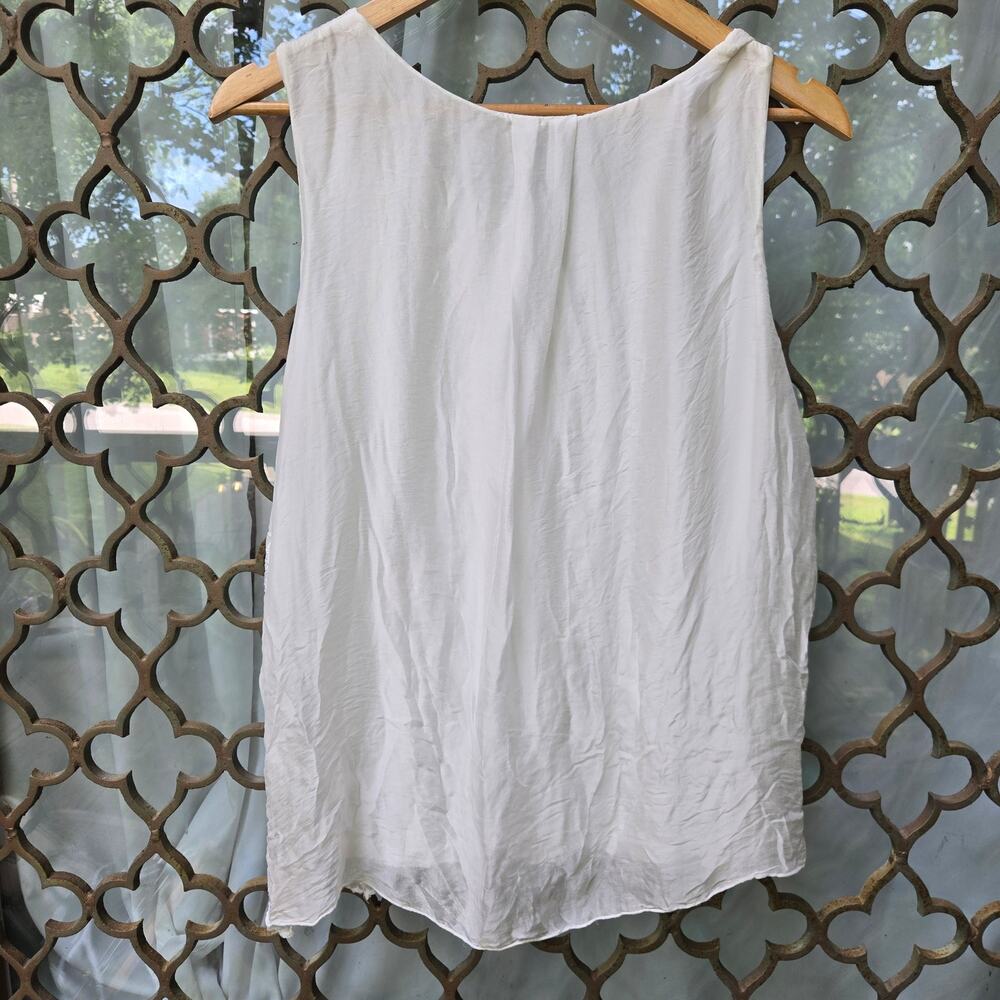 Via Signoria Womens Y2K 100% Silk Floral Embroidered White Tank Top L Italy Boho - Picture 8 of 10